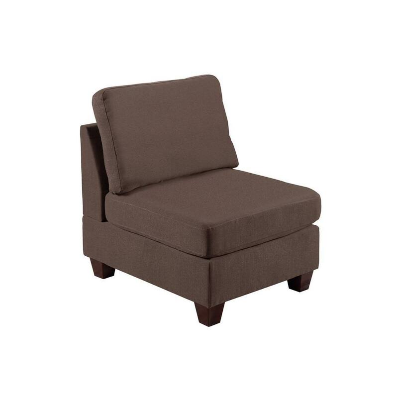 Remy 32 Inch Modular Armless Sofa Chair, Soft Brown Chenille, Solid Wood