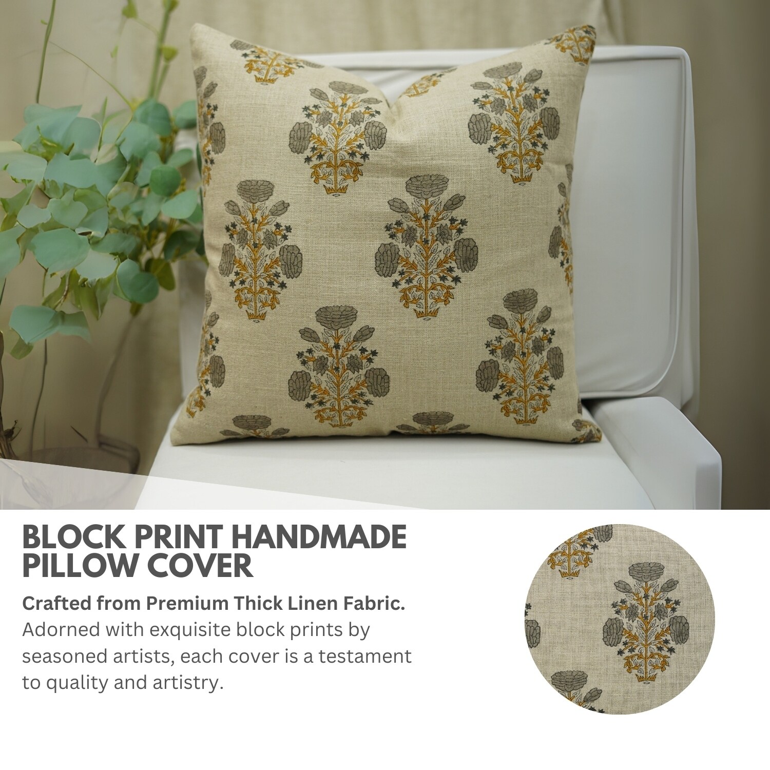 Fabdivine Swadesh Print Handmade Block Print Pillow Cover - Thumbnail 5