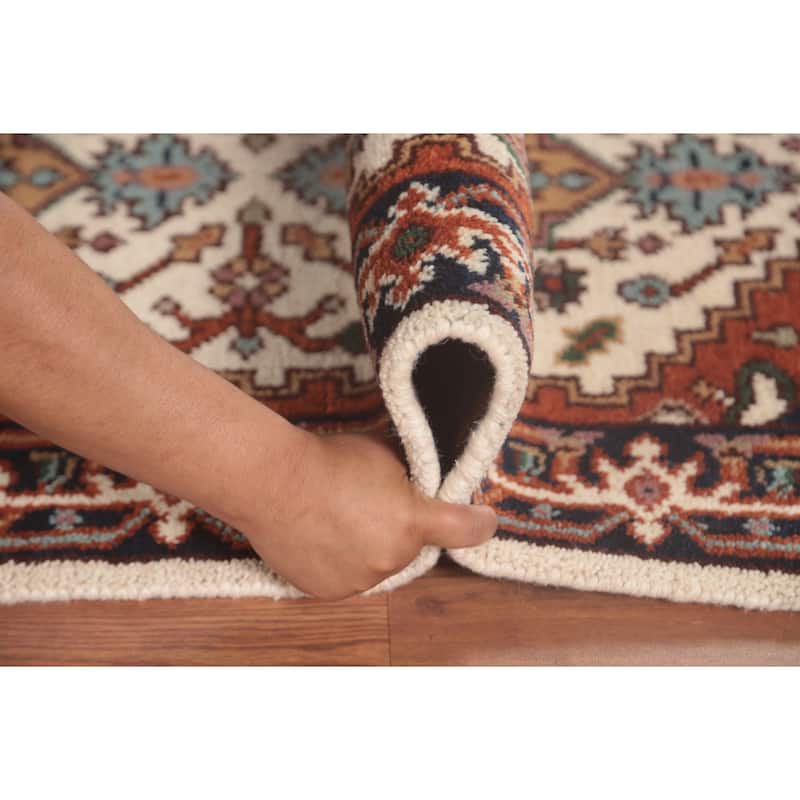 Geometric Beige Heriz-Serapi Oriental Runner Rug Handmade Wool Carpet - 2'6"x 8'0"