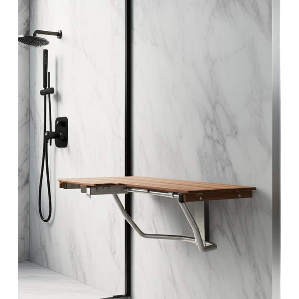 14" X 32" Brown Teak Rectangular Shower Bench