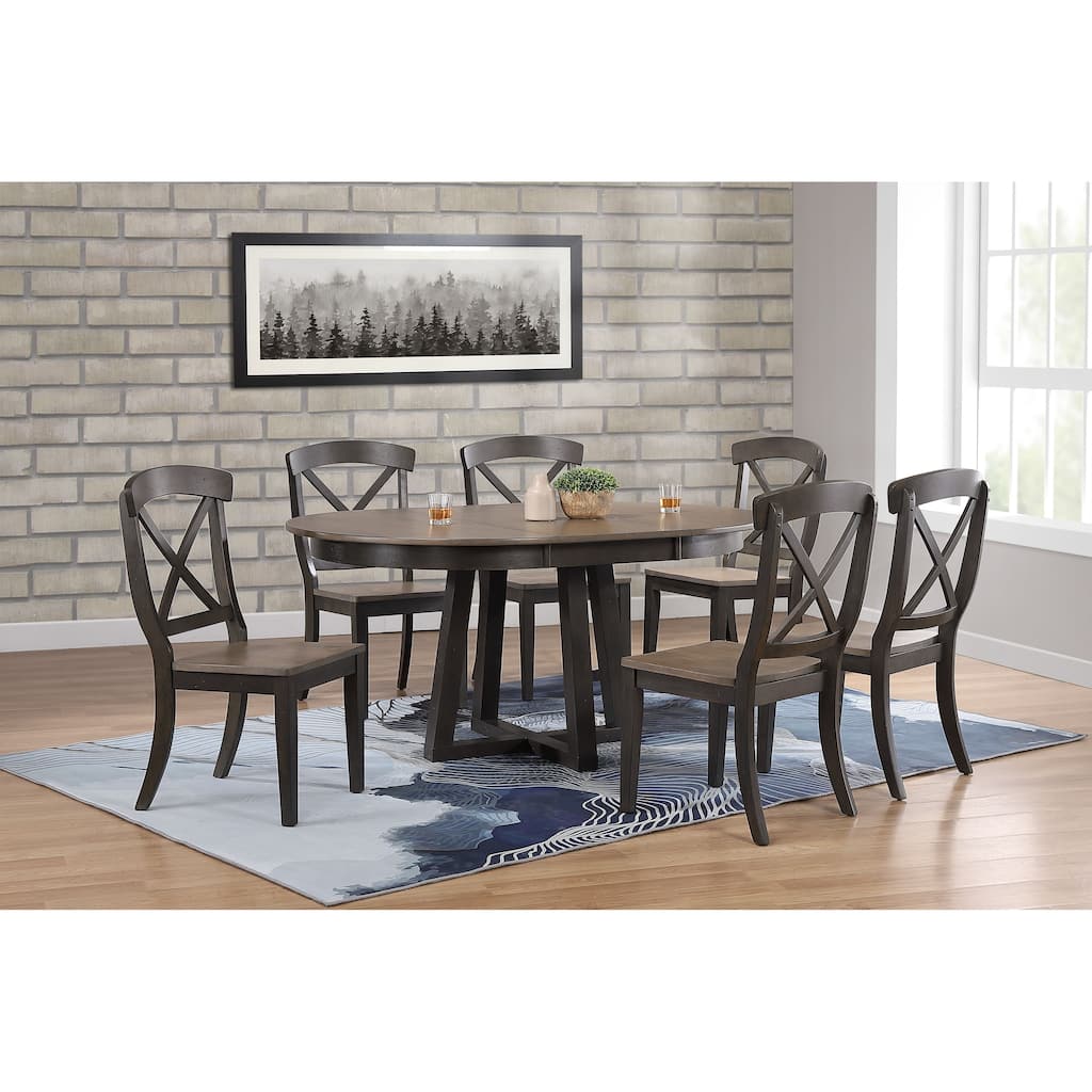 Antiqued Grey Stone Black Stone Transitional X Back 7-Piece Bella Set X-Back 7-Piece Cross Pedestal Dining Set