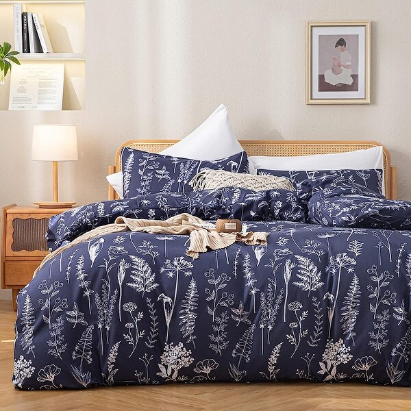 Duvet Cover Queen Navy Blue Floral Duvet Cover Botanical Cover Set Bed Bath Beyond 39768302