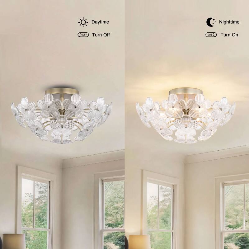 Rosa Modern 6-Light 17.7" Glam Clear Glass Flower Crystal Flush Mount