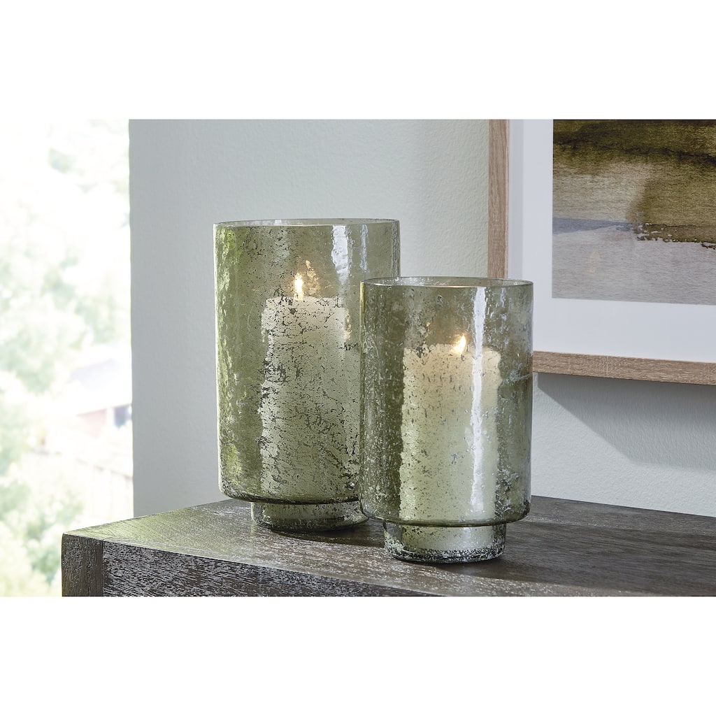 Signature Design by Ashley Clarkton Green Candle Holder Set (Set of 2) - 6.25"W x 6.25"D x 10.13"H