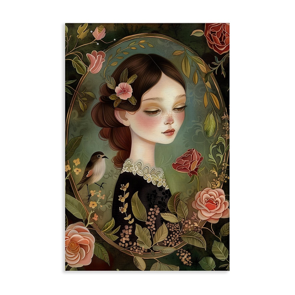 Stupell Vintage Lady & Floral Border Canvas Wall Art Design By The Dutch Lady