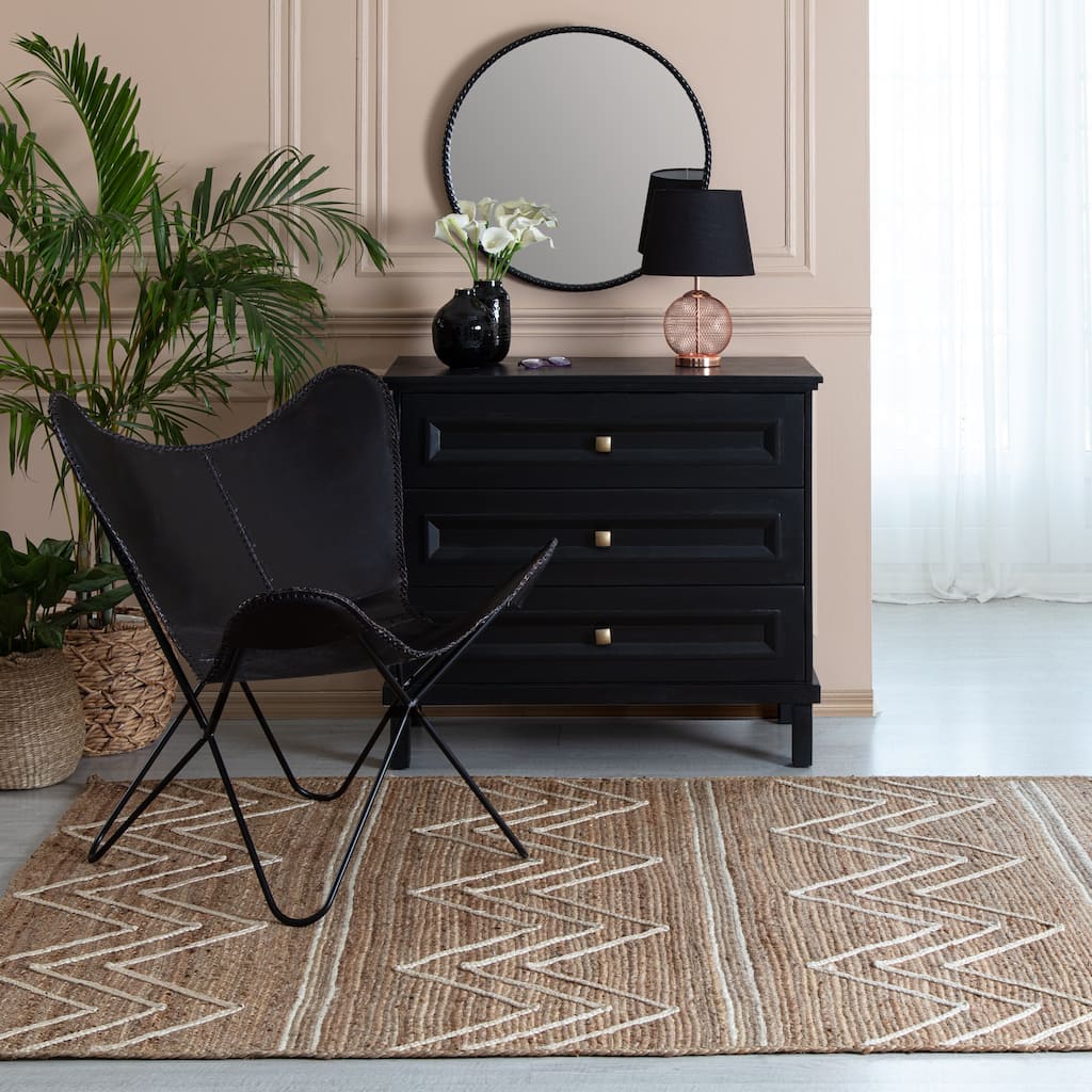 Jani Troyes Natural & Ivory Chevron Braided Area Rug - Chic and Timeless Design