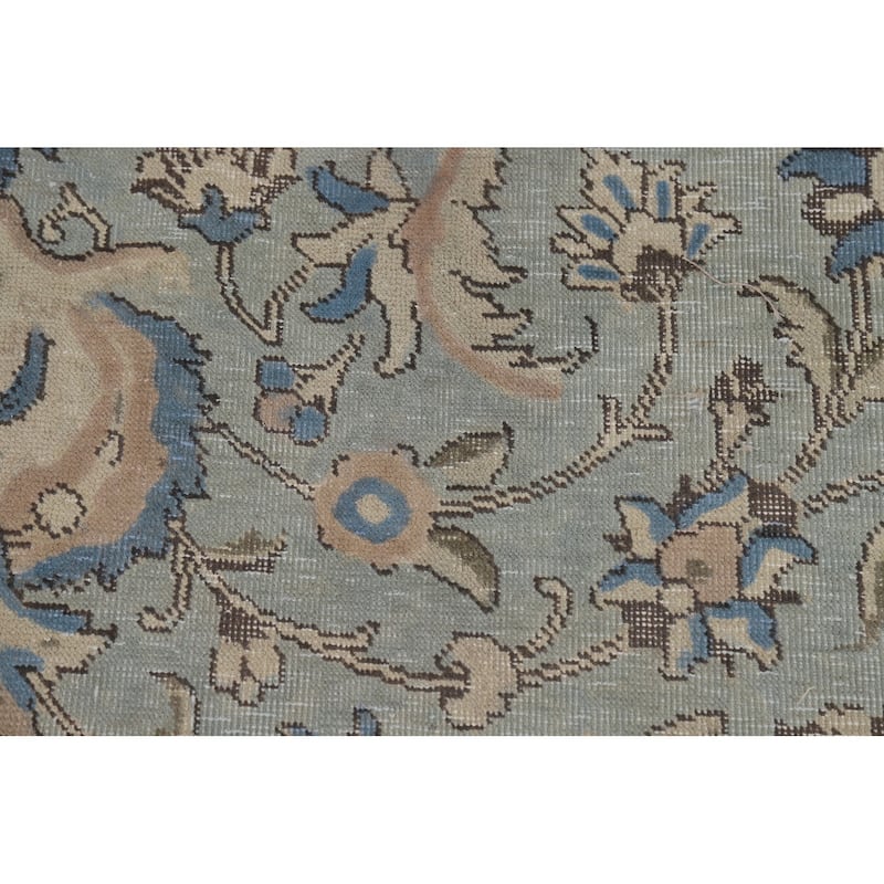 Blue Floral Medallion Tabriz Persian Area Rug Hand-Knotted Wool Carpet - 9'5"x 12'7"