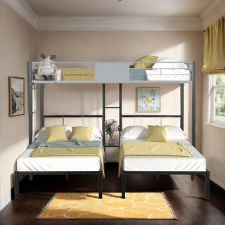 Triple Bunk Bed with Vent Board, Separatable into three beds, Black