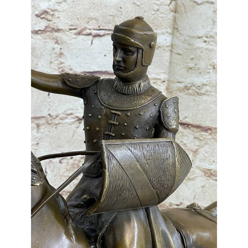 Bronze Sculpture Brave Medieval Knight Warrior Art Deco Original Marble Figurine
