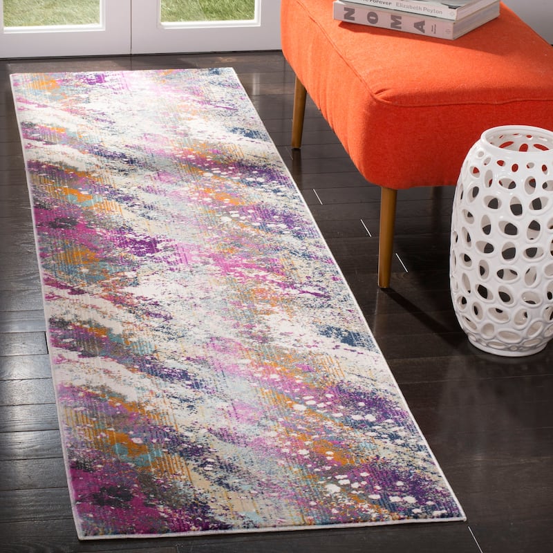 SAFAVIEH Radiance Nileema Modern Abstract Rug - 2'2" x 8' Runner - Cream/Magenta