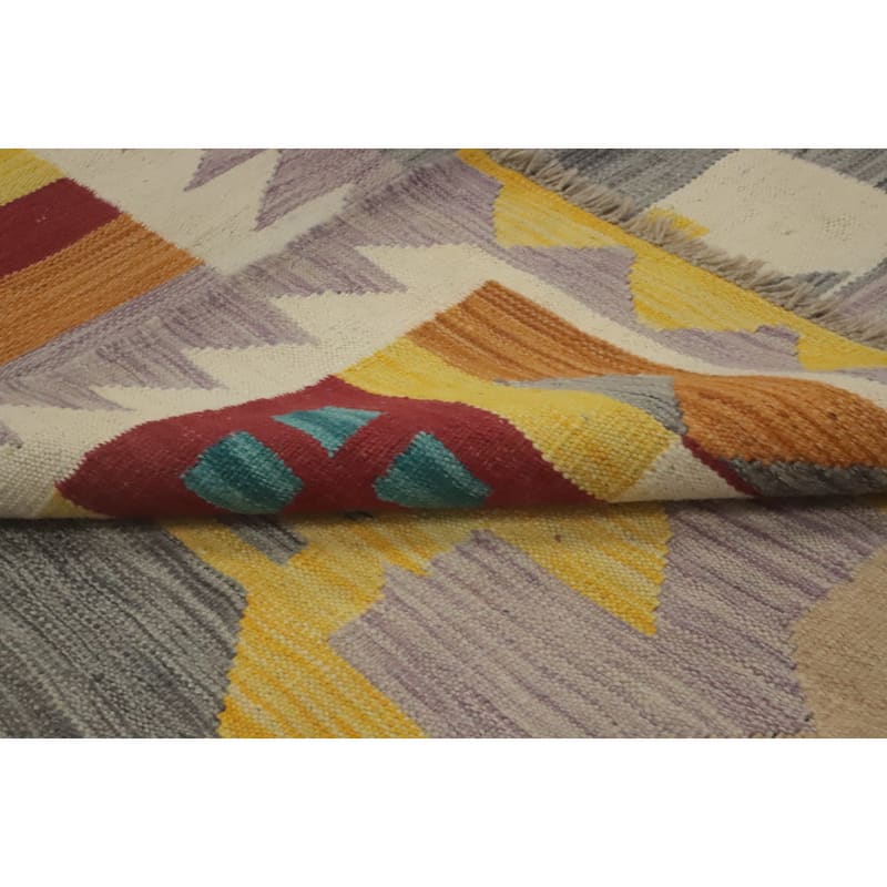 Hand Woven Southwestern Wool Grey Geometric Area Rug - 9' 6'' X 8' 0''