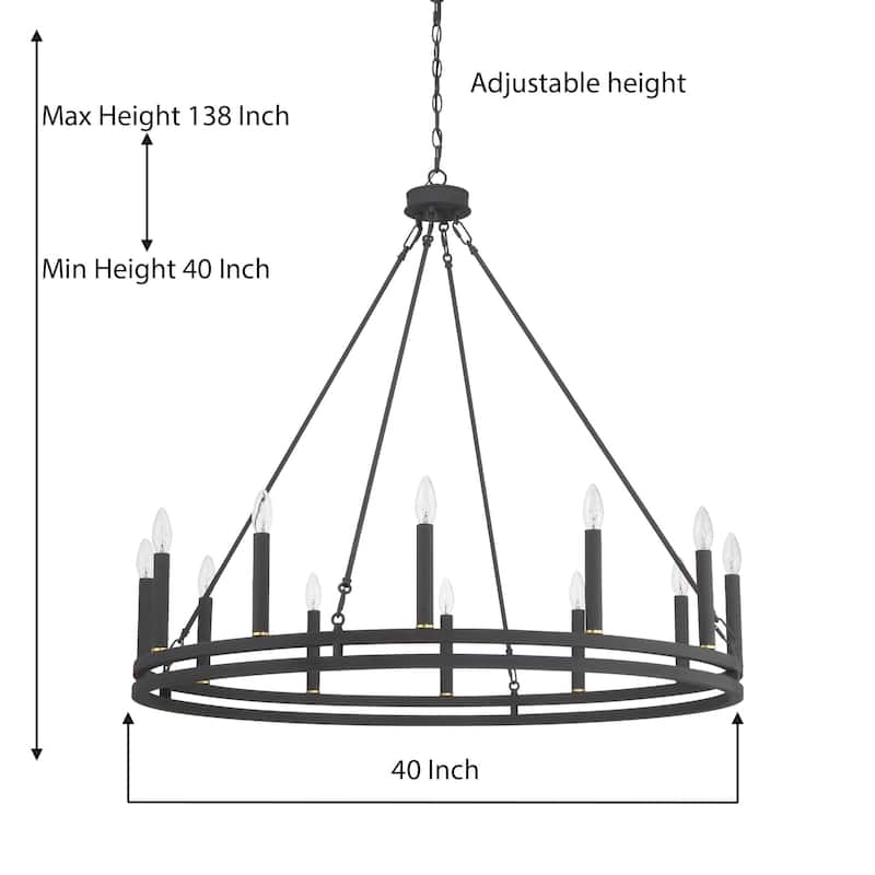 Acroma 12-light 40In Farmhouse Updated Wagon Wheel Chandelier Candle Lighting