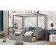 preview thumbnail 4 of 15, Twin Size Wooden Canopy Bed Daybed with 3 in 1 Storage Drawers and Headboard, Wood Frame Guardrail Bed