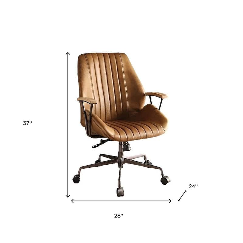 Coffee and Black Adjustable Swivel Faux Leather Rolling Office Chair