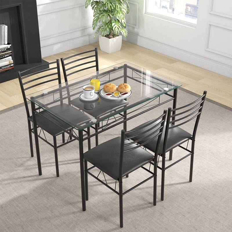 Gymax 5 Piece Dining Set Glass Top Table & 4 Upholstered Chairs - See Details