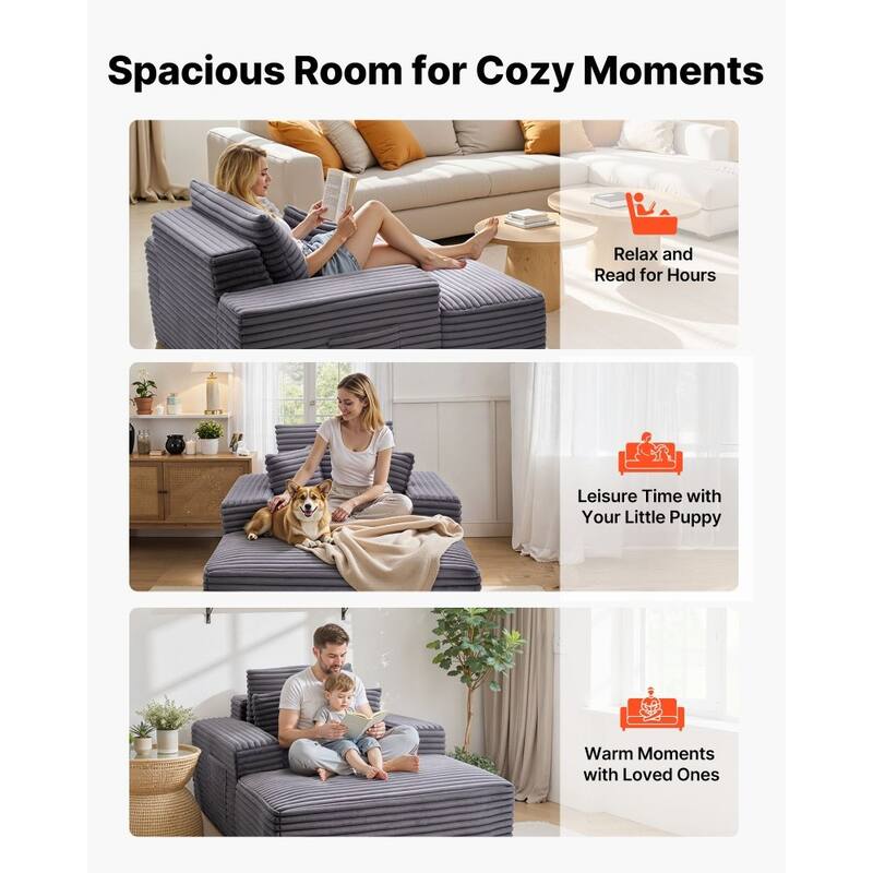 Faux Fur Chaise Lounge with Ergonomic Design, Pocket Springs and Pillows