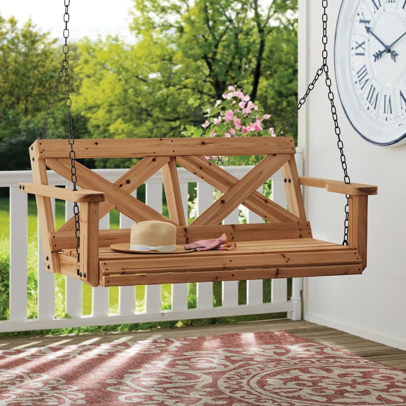 Backyard Discovery 55" Cedar Wood Farmhouse Porch Swing, 2-Seater - 4'7" x 2'4"