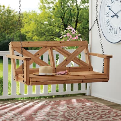 Backyard Discovery 55" Cedar Wood Farmhouse Porch Swing, 2-Seater - 4'7" x 2'4"