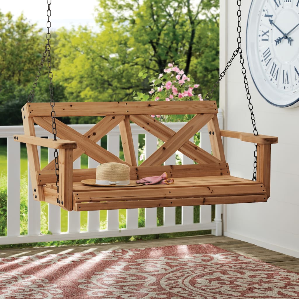 Backyard Discovery 55" Cedar Wood Farmhouse Porch Swing, 2-Seater - 4'7" x 2'4"