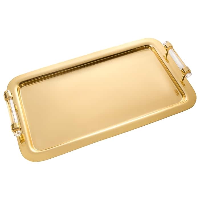 Rect Tray Silver with Clear Handles - 16.3"L - Gold