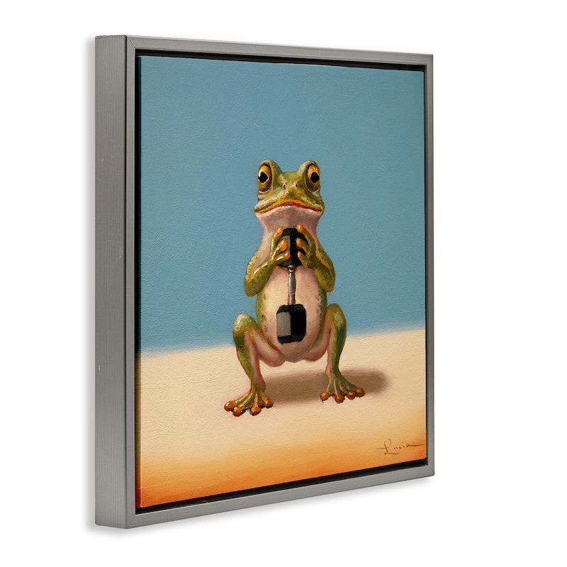 Stupell Frog Lifting Weights Framed Floater Canvas Wall Art Design By Lucia Heffernan