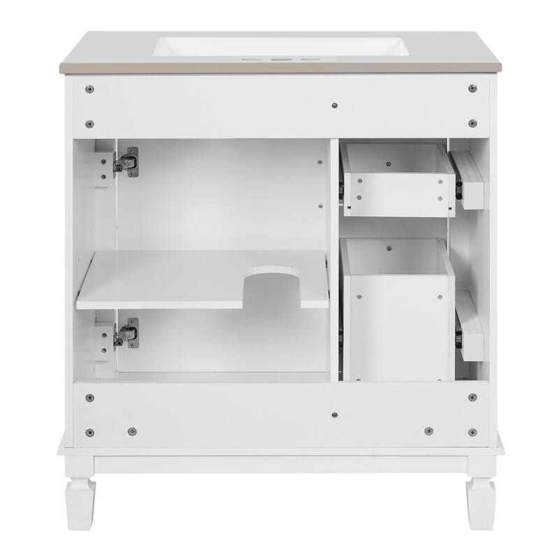 30" Bathroom Vanity with Ceramic Sink - Compact Bathroom Sink Cabinet