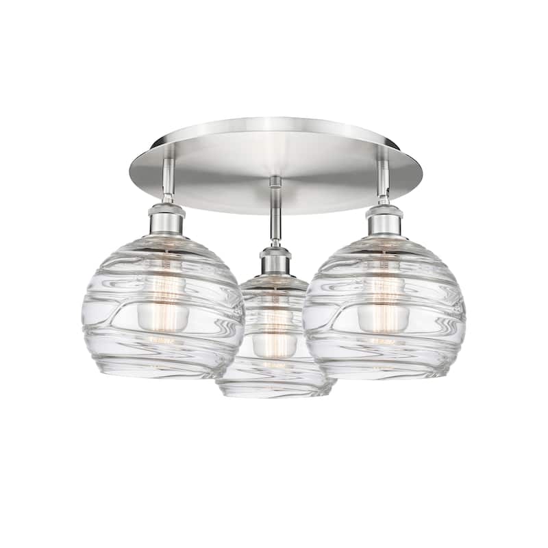 Innovations Lighting Athens Deco Swirl - 3 Light 20" Flush Mount - Satin Nickel/Clear Deco Swirl