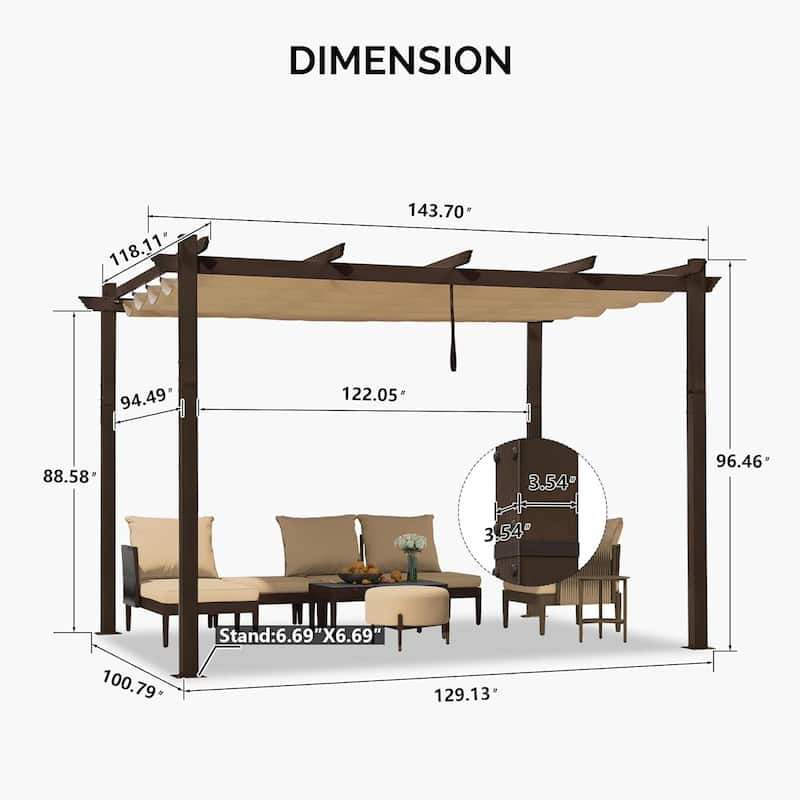 PURPLE LEAF Outdoor Retractable Bronze Metal Pergola w Canopy for Beach Deck Gazebo