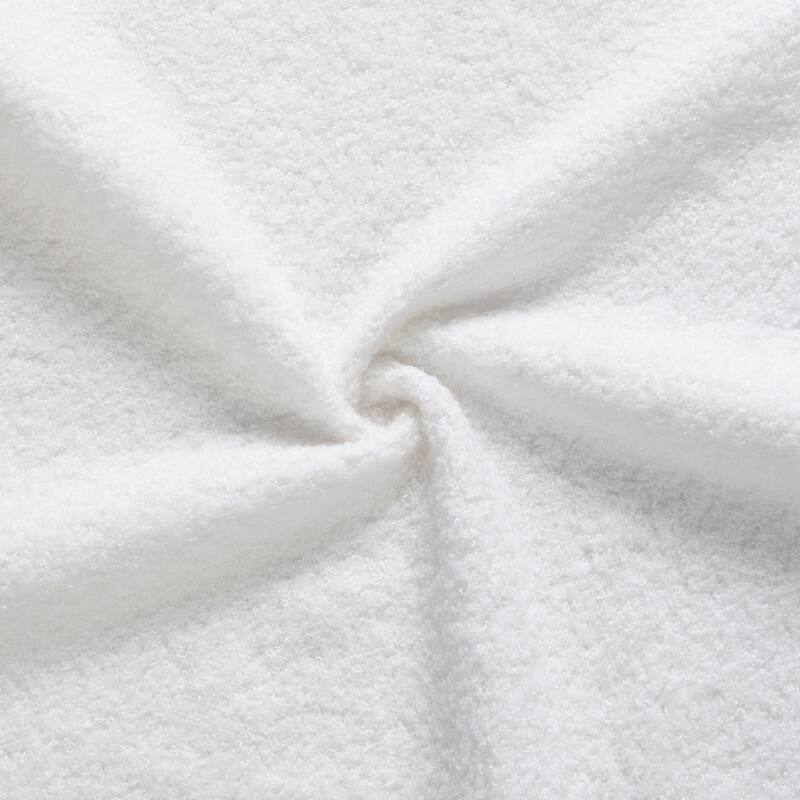 White Fabric Upholstered Bed with Boucle Headboard and Solid Wood Grain Base Frame, No Box Spring Needed