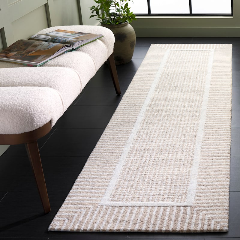 SAFAVIEH Handmade Pine Nata Modern Wool Rug - 2'3" x 8' Runner - Beige/Ivory