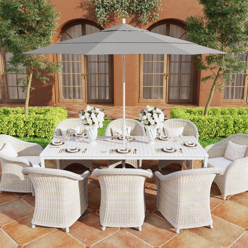 California Umbrella 11' Rd. Aluminum Patio Umbrella, Crank Lift, Collar Tilt, Dbl Wind Vent, White Finish, Sunbrella Fabric - Granite