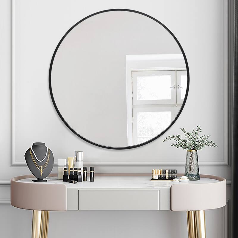 Lumioca Aluminum Alloy Frame Circle Mirror Wall Mounted for Bedroom Bathroom - 36 - Black