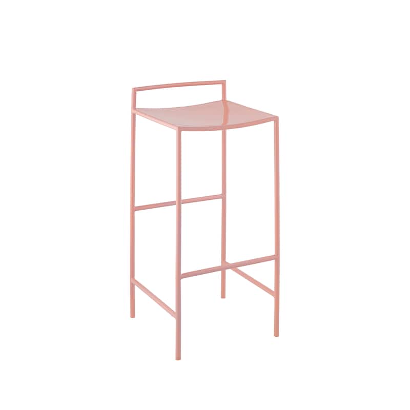 Bali 30" Coastal Contemporary Iron Saddle-Seat Low-Back Bar Stool with Foot Rest, by JONATHAN Y - 33" - Pink