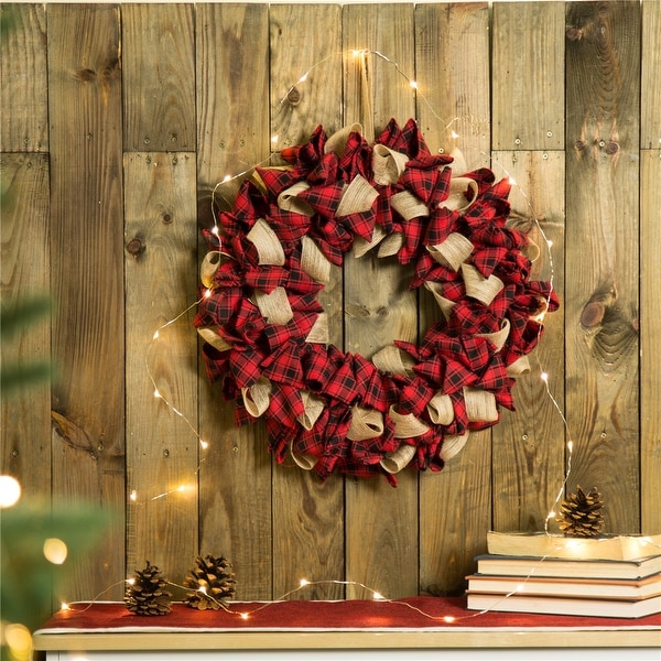 Glitzhome 19"D Red Plaid Wreath. Opens flyout.