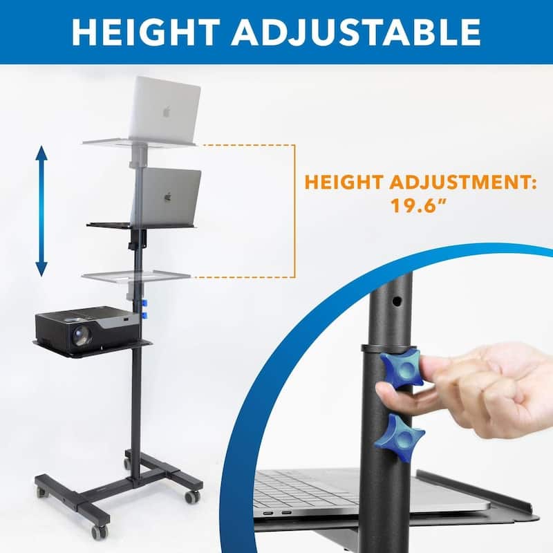 Mount-It! Mobile Projector Stand, Rolling Height Adjustable Laptop and Projector Presentation Cart and Trolley, Black