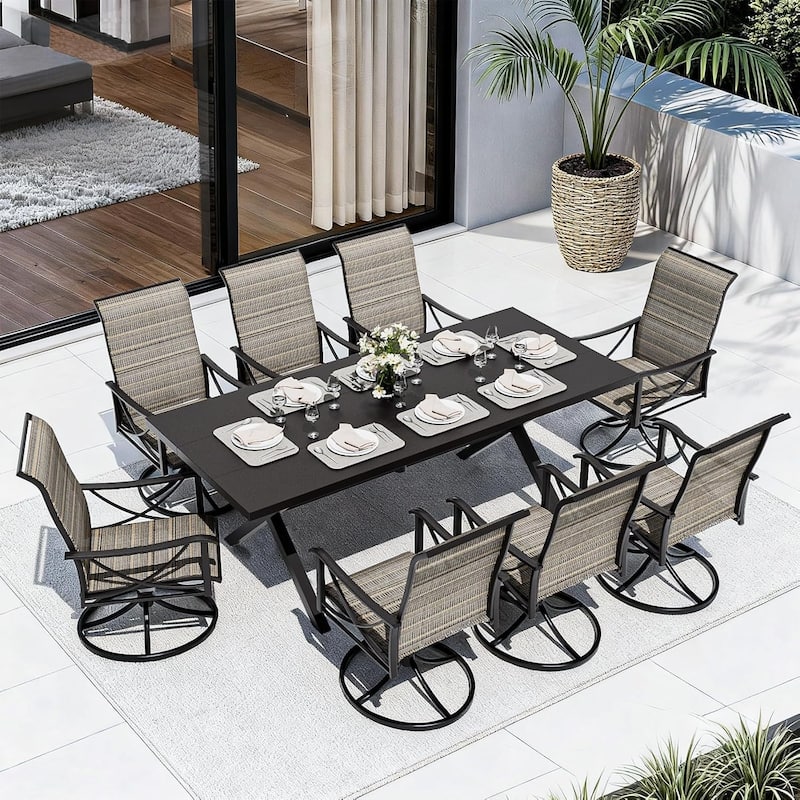 Kullavik Textilene Patio Swivel Dining Chairs Set, Ergonomic Rotating Dining Chairs