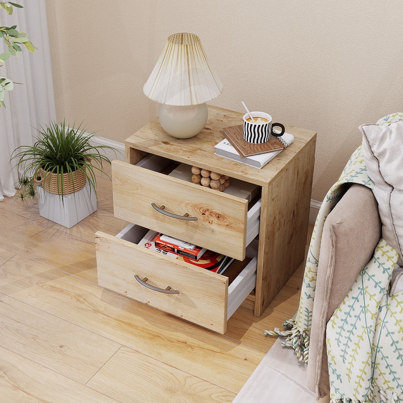 Gymax 2PCS 2-Drawer Nightstand Modern Bedside Table w/ Storage for