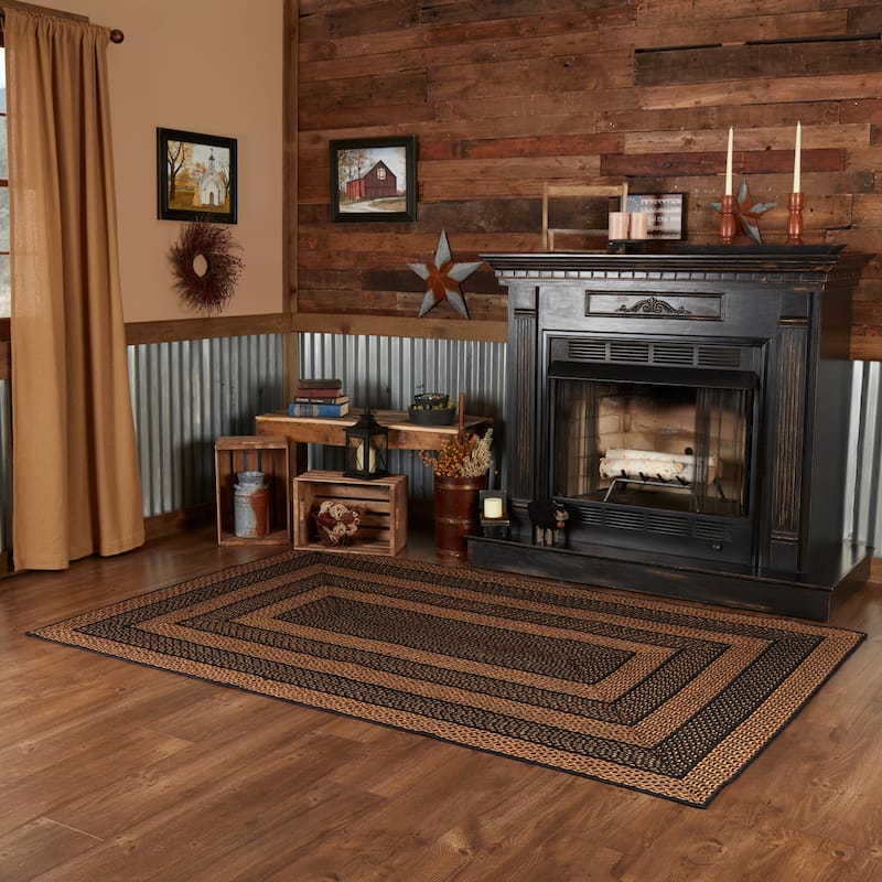 Farmhouse Jute Rug Rect w/ Pad 60x96 - 5' x 8' Rectangle - 5' x 8' Rectangle - Black