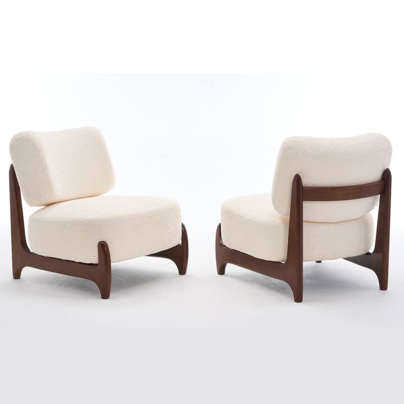 30"W Mid-Century Modern Accent Chair with Solid Wood Frame, Boucle Comfy Living Room Chair for Bedroom Lounge Reading Room