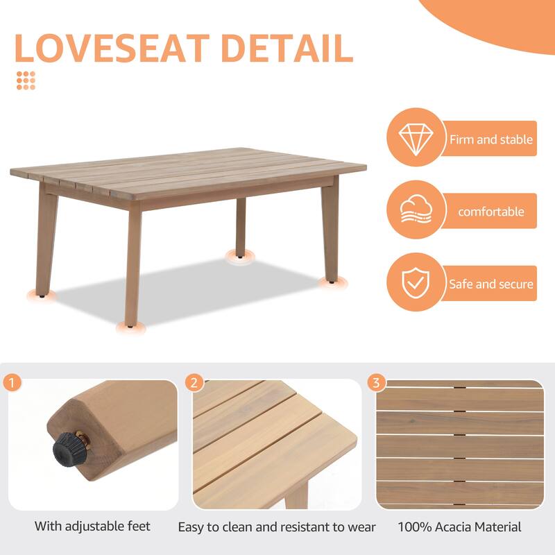 Outdoor Acacia Wood Conversation Set with Cushions