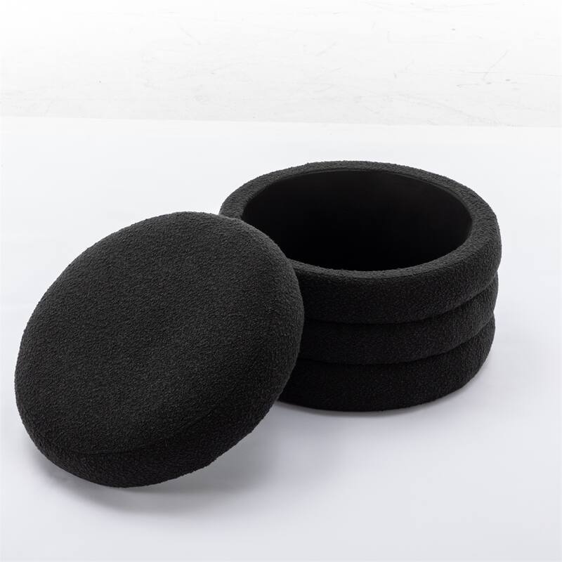 Fabric Storage Round Ottoman Footstool with Wooden Shelving
