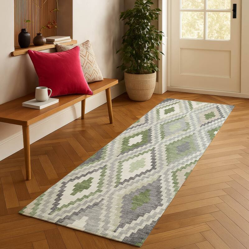 Machine Washable Indoor/ Outdoor Global Geo Chantille Rug