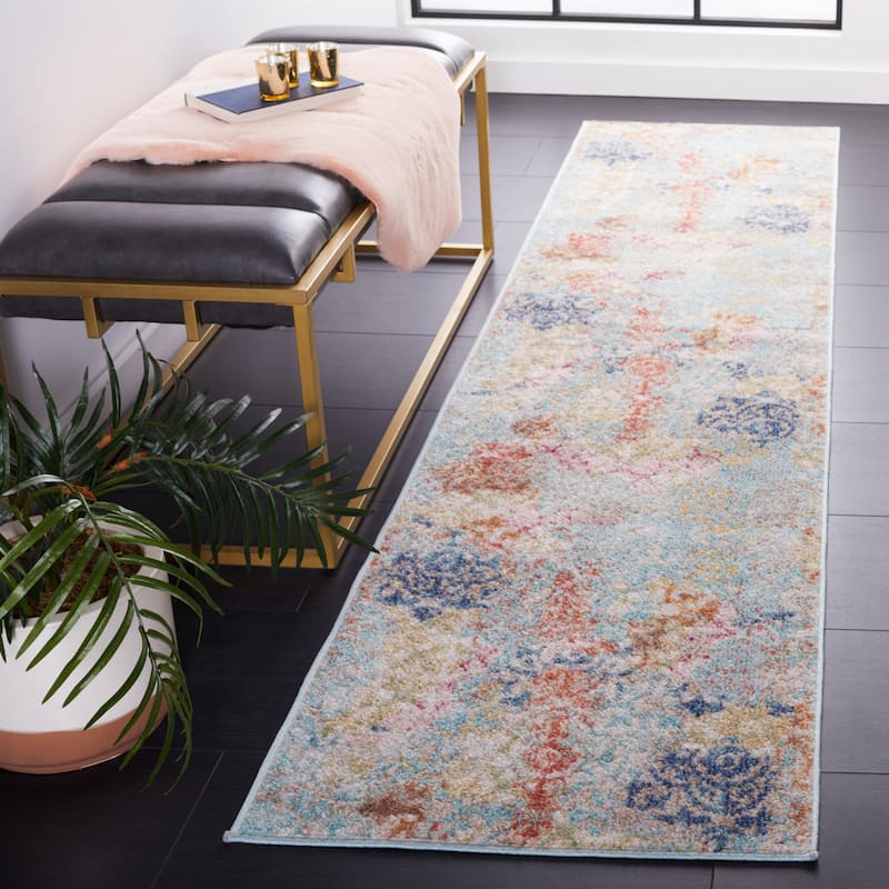 SAFAVIEH Phoenix Daisye Boho Distressed Rug - 2'2" x 9' Runner - Blue/Rust