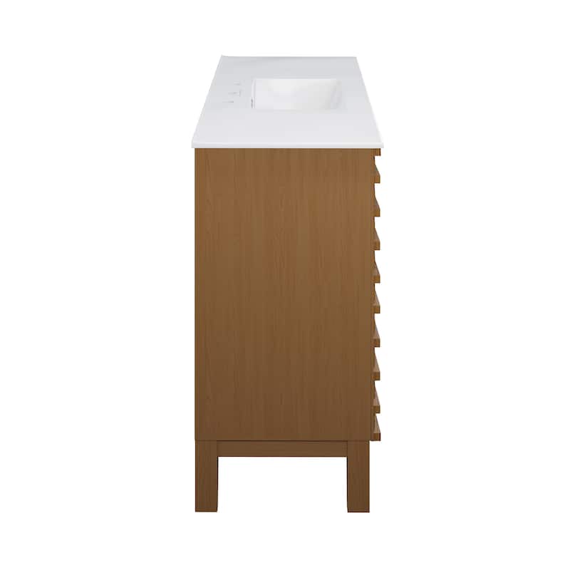 Cascade 48 In. Brown Oak Bathroom Vanity With White, 3-Hole Ceramic Sink Top