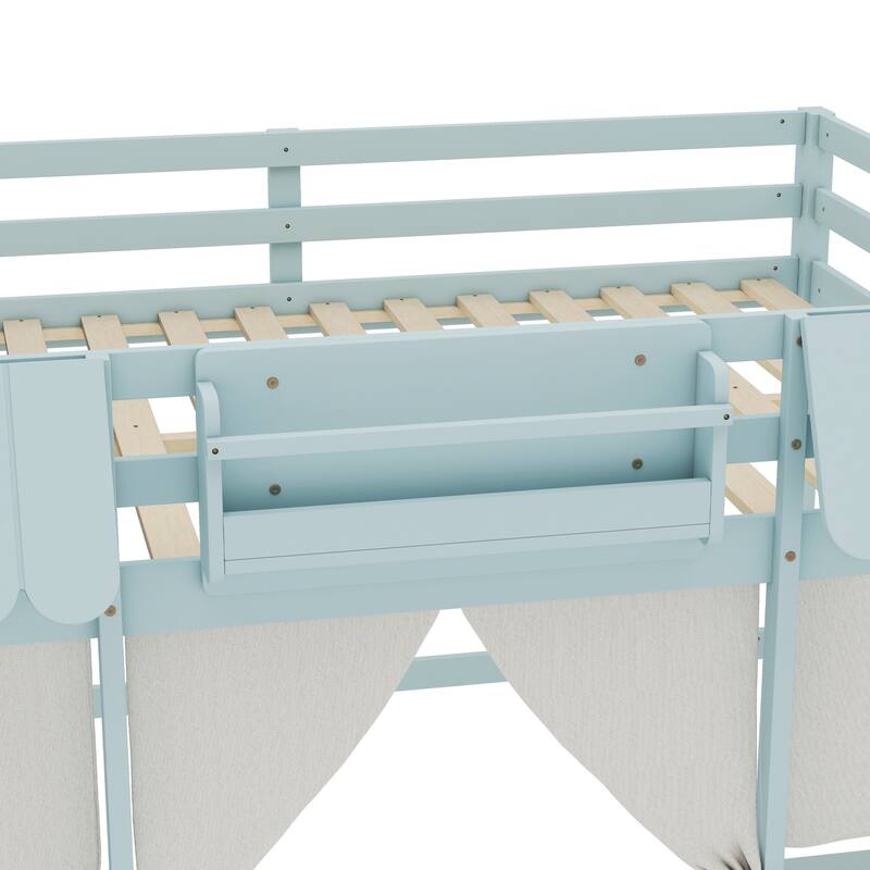 Fairy Tale Cottage Loft Bed with Tent, Bookshelf and Storage Cabinets