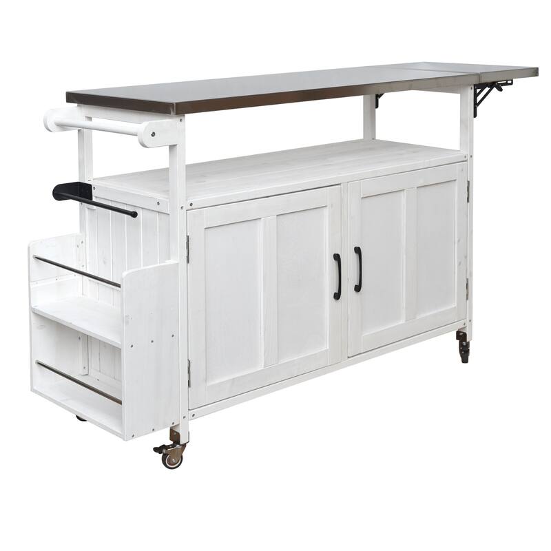 Foldable Outdoor Mobile Portable Kitchen Island Cart with Lockable Wheels, Storage Cabinet and Towel Rack