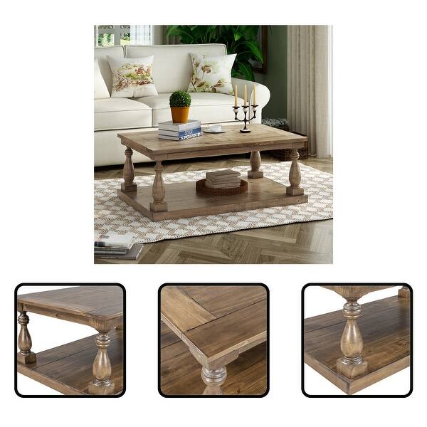 Rustic Solid Pine Wood Floor Shelf Coffee Table with Storage Bed Bath