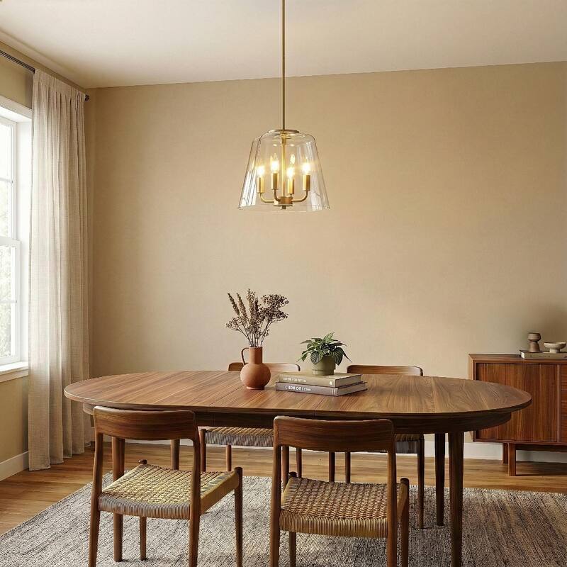 Ricerd Four-Light Pendant with Clear Glass and Satin Brass Finish - Gold