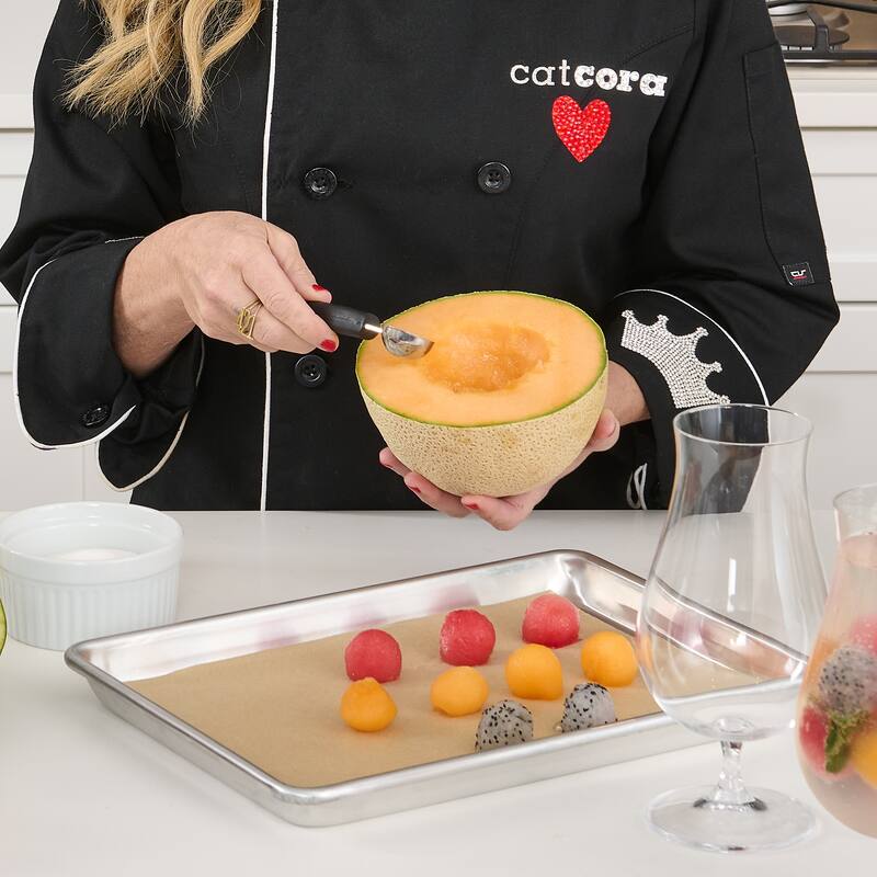 CatCora Melon Baller, Dual Blades 22/30-Millimeter For Melon Balls and Garnishes, Soft Handle
