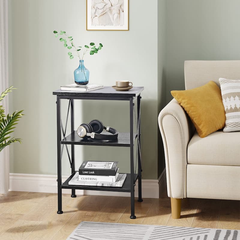 VECELO 3-Tier Open Shelf End Table with X-Frame Design 4-Step Easy Assembly 23.82" Height Side Table for Living Room or Bedroom - Black